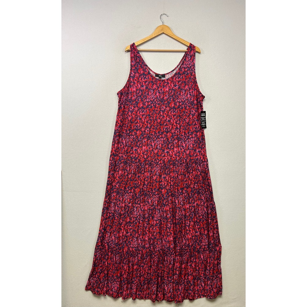 Boho Cottagecore Ellos Womens L 18/20 Red Pink Floral Tiered Maxi Dress Beach